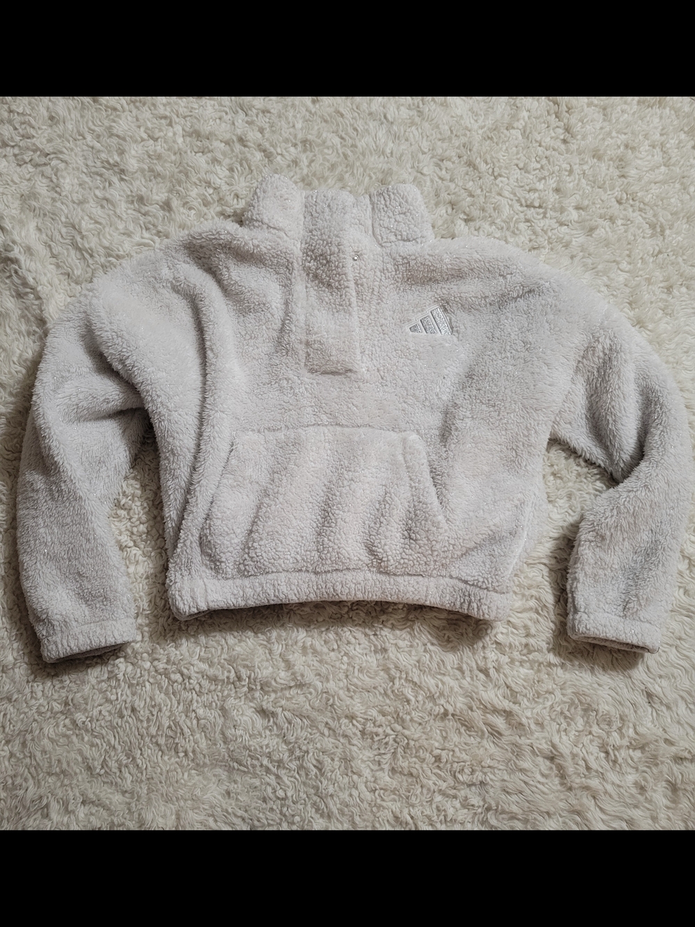 adidas Girl’s Cream Sherpa Pullover Sweater With Tinsel Shimmer | S